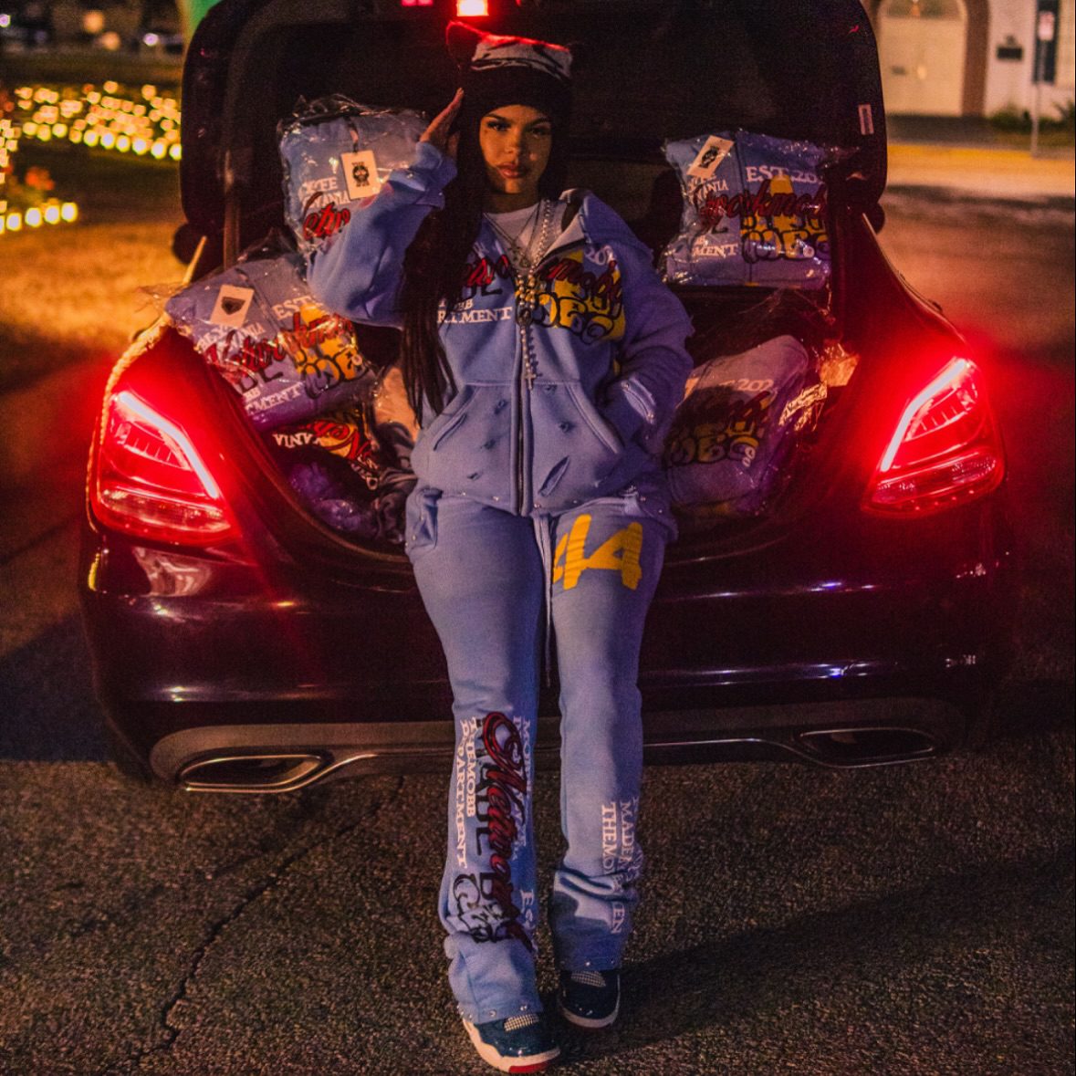 Oversized Women's Flare Sweatsuit with a relaxed-fit top and flared pants for a comfortable, stylish look.