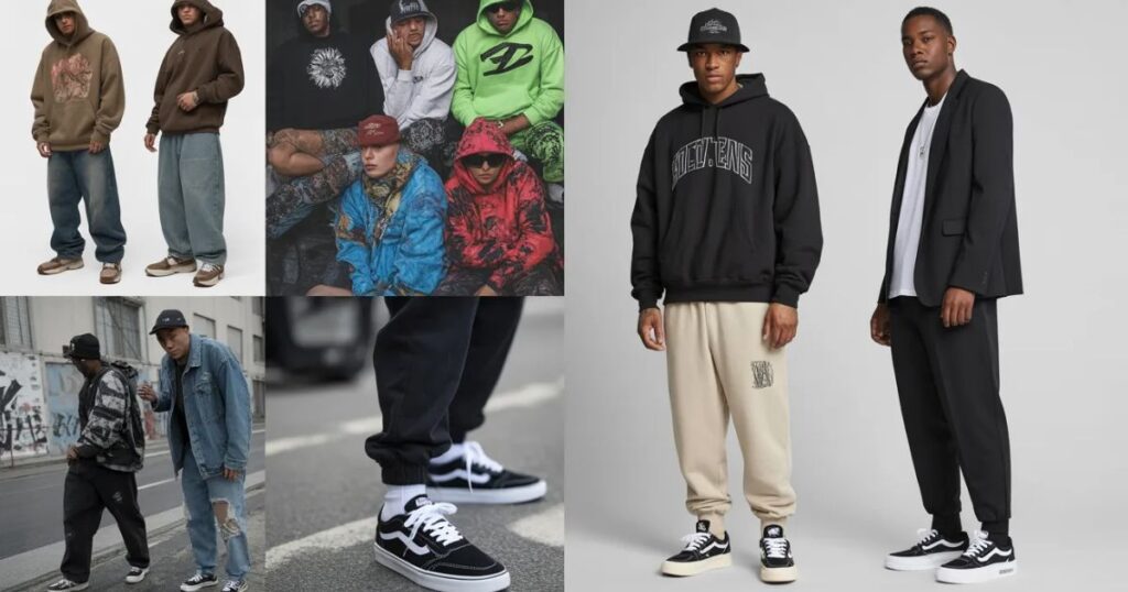 Four types of Streetwear shown through cargo pants styling with utility design, modern street fashion, and relaxed urban fit